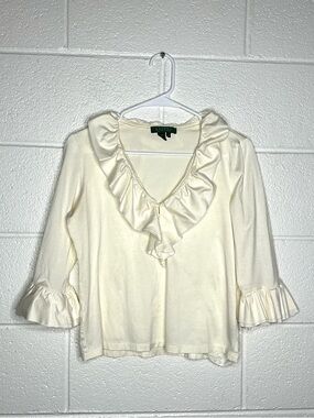 < Lauren Ralph Lauren Cream Ruffle Neckline & Ruffle Sleeve Blouse >